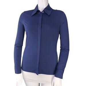 LUXEIRE Shirt Womens L Navy Long Sleeve Stretch Button Up Blouse